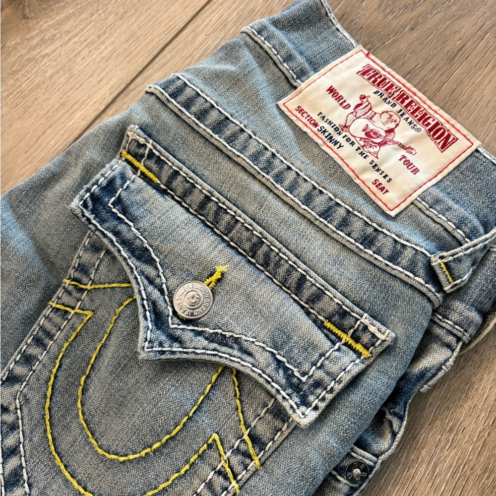 True Religion Indigo Jeans with Yellow Accents